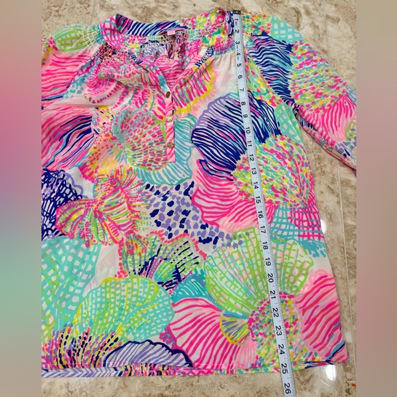 Lilly Pulitzer 100% Silk Tunic Top. Amelia Island Roar of the Seas. Size Medium - Picture 7 of 11